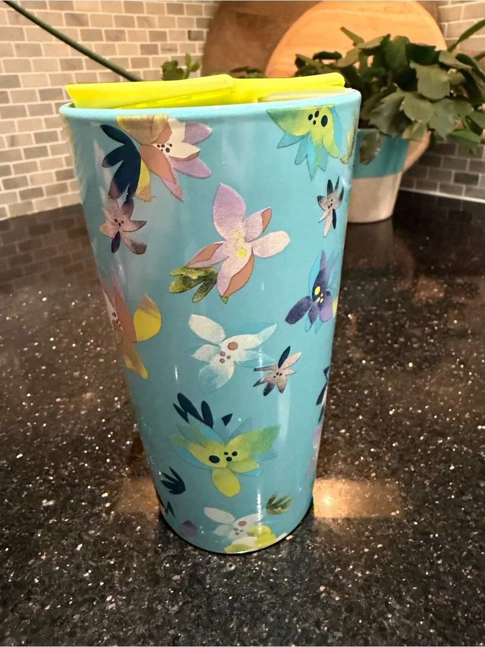 Starbucks Magnolia Blue Floral 12oz Ceramic Travel Tumbler w/Lid